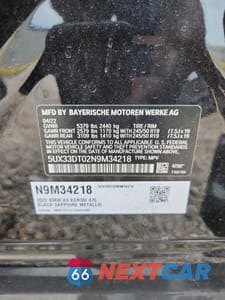 Zdjęcie 12 z 12 samochodu: 2022 BMW X4 XDRIVE30I VIN:5UX33DT02N9M34218 - miniatura