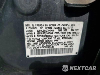 Zdjęcie 13 z 13 samochodu: 2007 HONDA PILOT EXL VIN:2HKYF18747H528548 - miniatura