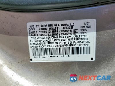 Zdjęcie 13 z 13 samochodu: 2007 HONDA ODYSSEY EXL VIN:5FNRL38747B130800 - miniatura