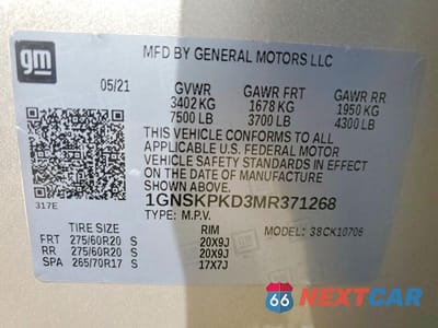Zdjęcie 13 z 13 samochodu: 2021 CHEVROLET TAHOE K1500 Z71 VIN:1GNSKPKD3MR371268 - miniatura