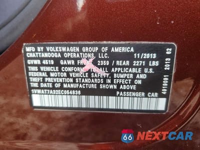 Zdjęcie 12 z 12 samochodu: 2014 VOLKSWAGEN PASSAT S VIN:1VWAT7A32EC054836 - miniatura