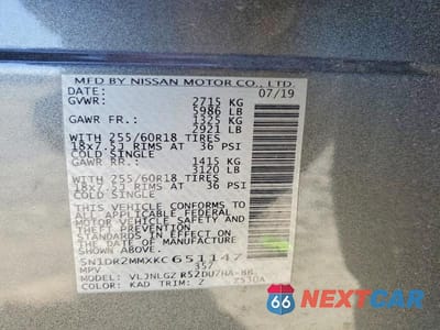 Zdjęcie 13 z 13 samochodu: 2019 NISSAN PATHFINDER SL VIN:5N1DR2MMXKC651147 - miniatura