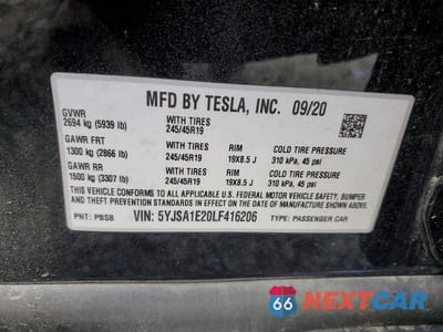 Zdjęcie 12 z 12 samochodu: 2020 TESLA MODEL S VIN:5YJSA1E20LF416206 - miniatura