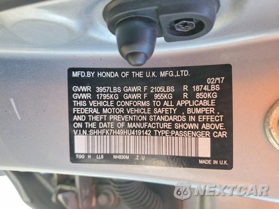 Zdjęcie 13 z 13 samochodu: 2017 HONDA CIVIC SPORT VIN:SHHFK7H49HU419142 - miniatura