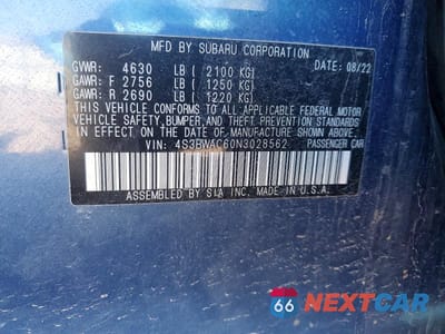 Zdjęcie 12 z 12 samochodu: 2022 SUBARU LEGACY PREMIUM VIN:4S3BWAC60N3028562 - miniatura