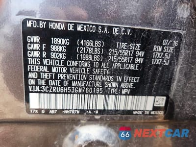 Zdjęcie 13 z 13 samochodu: 2016 HONDA HR-V EX VIN:3CZRU6H53GM760195 - miniatura