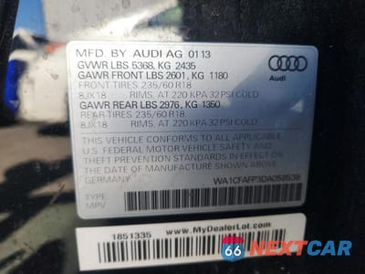 Zdjęcie 12 z 12 samochodu: 2013 AUDI Q5 PREMIUM VIN:WA1CFAFP3DA058538 - miniatura