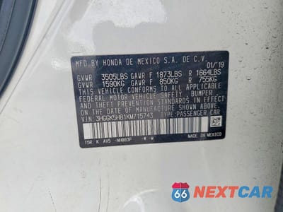 Zdjęcie 12 z 12 samochodu: 2019 HONDA FIT EX VIN:3HGGK5H81KM715743 - miniatura