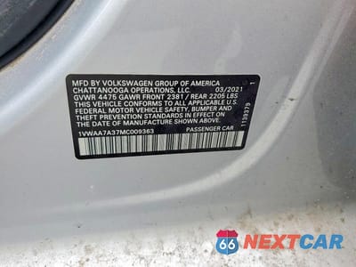 Zdjęcie 12 z 12 samochodu: 2021 VOLKSWAGEN PASSAT S VIN:1VWAA7A37MC009363 - miniatura