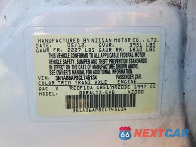Zdjęcie 12 z 12 samochodu: 2012 NISSAN SENTRA 2.0 VIN:3N1AB6AP8CL745134 - miniatura