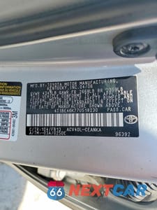 Zdjęcie 12 z 12 samochodu: 2007 TOYOTA CAMRY LE AUTOMATIC VIN:4T1BE46K77U518230 - miniatura
