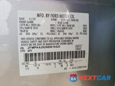 Zdjęcie 14 z 14 samochodu: 2022 FORD EDGE SEL VIN:2FMPK4J92NBB10420 - miniatura
