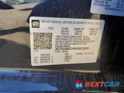Zdjęcie 12 z 12 samochodu: 2022 GMC SIERRA K1500 SLE VIN:3GTUUBED6NG623820 - miniatura