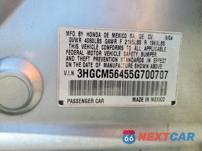 Zdjęcie 12 z 12 samochodu: 2005 HONDA ACCORD LX VIN:3HGCM56455G700707 - miniatura