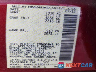 Zdjęcie 12 z 12 samochodu: 2013 NISSAN ALTIMA 2.5 VIN:1N4AL3APXDC117121 - miniatura