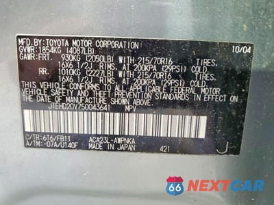 Zdjęcie 13 z 13 samochodu: 2005 TOYOTA RAV4 BASE VIN:JTEHD20V750043641 - miniatura