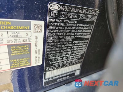 Zdjęcie 14 z 14 samochodu: 2020 LAND ROVER RANGE ROVER SPORT SE VIN:SALWG2SU5LA717177 - miniatura