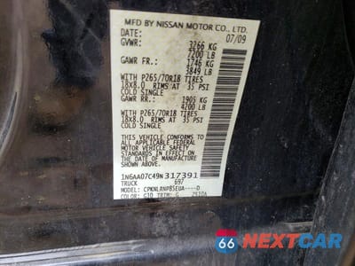 Zdjęcie 12 z 12 samochodu: 2009 NISSAN TITAN XE VIN:1N6AA07C49N317391 - miniatura