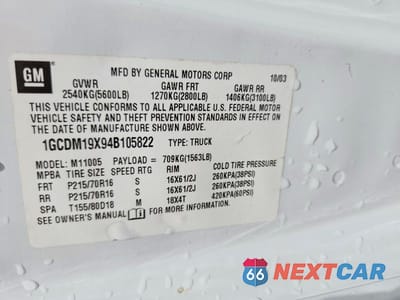 Zdjęcie 13 z 13 samochodu: 2004 CHEVROLET ASTRO VIN:1GCDM19X94B105822 - miniatura