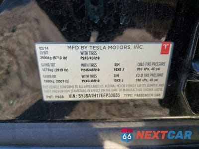 Zdjęcie 12 z 12 samochodu: 2014 TESLA MODEL S VIN:5YJSA1H17EFP30635 - miniatura
