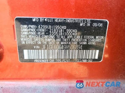 Zdjęcie 12 z 12 samochodu: 2009 SUBARU IMPREZA 2.5I PREMIUM VIN:JF1GE60649H506894 - miniatura