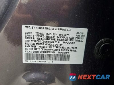 Zdjęcie 13 z 13 samochodu: 2019 HONDA PILOT TOURING VIN:5FNYF6H99KB067661 - miniatura