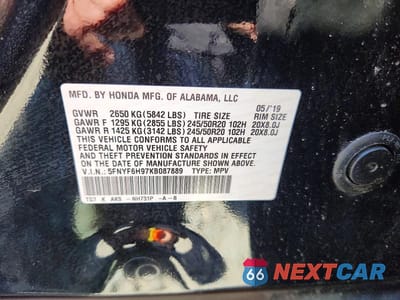 Zdjęcie 13 z 13 samochodu: 2019 HONDA PILOT TOURING VIN:5FNYF6H97KB087889 - miniatura