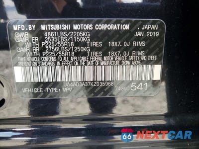 Zdjęcie 13 z 13 samochodu: 2019 MITSUBISHI OUTLANDER SE VIN:JA4AD3A37KZ035968 - miniatura