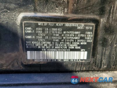 Zdjęcie 12 z 12 samochodu: 2013 SUBARU OUTBACK 2.5I PREMIUM VIN:4S4BRBGC9D3266143 - miniatura