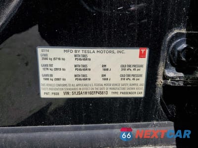 Zdjęcie 12 z 12 samochodu: 2014 TESLA MODEL S VIN:5YJSA1H16EFP45613 - miniatura
