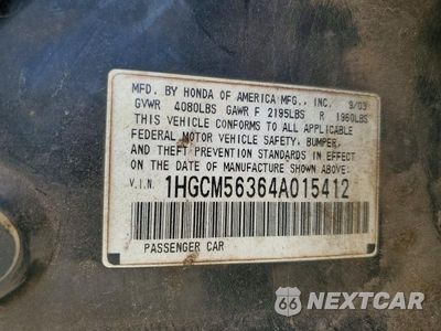 Zdjęcie 13 z 13 samochodu: 2004 HONDA ACCORD LX VIN:1HGCM56364A015412 - miniatura