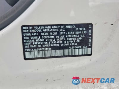 Zdjęcie 12 z 12 samochodu: 2019 VOLKSWAGEN PASSAT WOLFSBURG VIN:1VWLA7A38KC004968 - miniatura