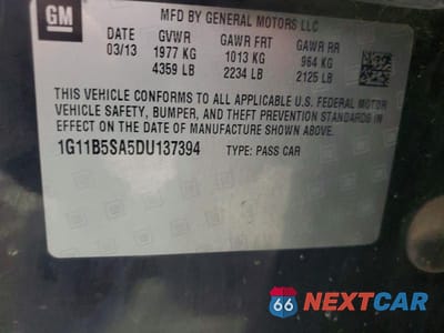 Zdjęcie 12 z 12 samochodu: 2013 CHEVROLET MALIBU LS VIN:1G11B5SA5DU137394 - miniatura