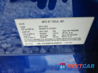 Zdjęcie 12 z 12 samochodu: 2020 TESLA MODEL Y VIN:5YJYGDEF4LF009910 - miniatura