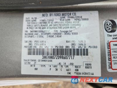 Zdjęcie 12 z 12 samochodu: 2009 MERCURY MILAN VIN:3MEHM07Z09R607717 - miniatura