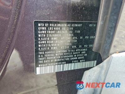 Zdjęcie 14 z 14 samochodu: 2016 VOLKSWAGEN TIGUAN S VIN:WVGAV7AXXGW595386 - miniatura