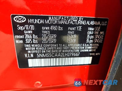Zdjęcie 13 z 13 samochodu: 2020 HYUNDAI SANTA FE LIMITED 2.0T VIN:5NMS5CAA2LH279667 - miniatura