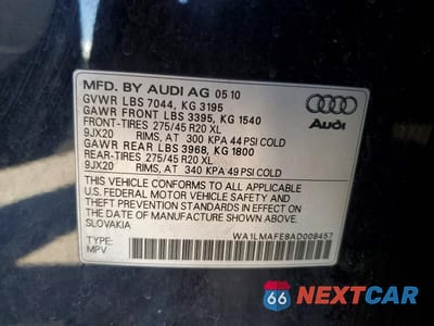 Zdjęcie 12 z 12 samochodu: 2010 AUDI Q7 PREMIUM PLUS VIN:WA1LMAFE8AD008457 - miniatura