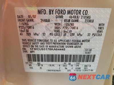 Zdjęcie 14 z 14 samochodu: 2008 FORD ESCAPE XLT VIN:1FMCU93178KA64445 - miniatura