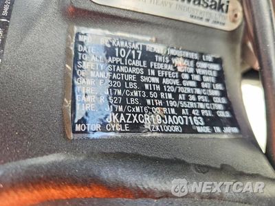 Zdjęcie 9 z 9 samochodu: 2018 KAWASAKI ZX1000 R VIN:JKAZXCR19JA007163 - miniatura