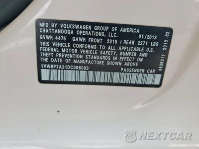 Zdjęcie 12 z 12 samochodu: 2013 VOLKSWAGEN PASSAT SE VIN:1VWBP7A31DC096003 - miniatura