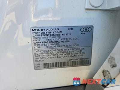 Zdjęcie 13 z 13 samochodu: 2018 AUDI Q5 PREMIUM VIN:WA1ANAFY5J2135550 - miniatura