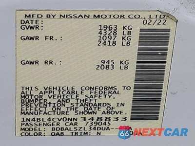 Zdjęcie 13 z 13 samochodu: 2022 NISSAN ALTIMA SR VIN:1N4BL4CV0NN348833 - miniatura