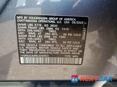 Zdjęcie 13 z 13 samochodu: 2024 VOLKSWAGEN ATLAS CROSS SPORT SEL PREMIUM R-LINE VIN:1V2FE2CA6RC209653 - miniatura