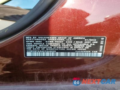 Zdjęcie 12 z 12 samochodu: 2012 VOLKSWAGEN PASSAT SEL VIN:1VWCN7A34CC049525 - miniatura