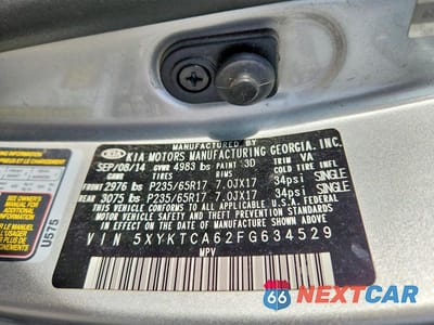Zdjęcie 14 z 14 samochodu: 2015 KIA SORENTO LX VIN:5XYKTCA62FG634529 - miniatura