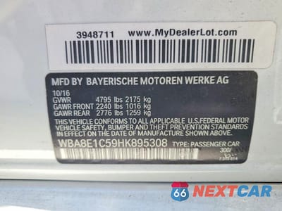 Zdjęcie 12 z 12 samochodu: 2017 BMW 330E VIN:WBA8E1C59HK895308 - miniatura