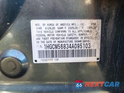 Zdjęcie 12 z 12 samochodu: 2004 HONDA ACCORD EX VIN:1HGCM56834A095103 - miniatura