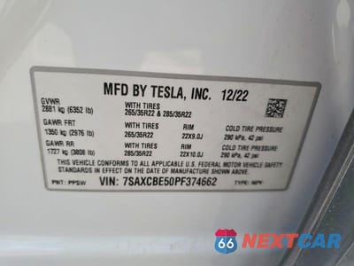 Zdjęcie 12 z 12 samochodu: 2023 TESLA MODEL X VIN:7SAXCBE50PF374662 - miniatura