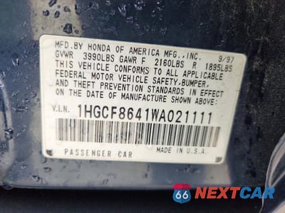 Zdjęcie 12 z 12 samochodu: 1998 HONDA ACCORD DX VIN:1HGCF8641WA021111 - miniatura